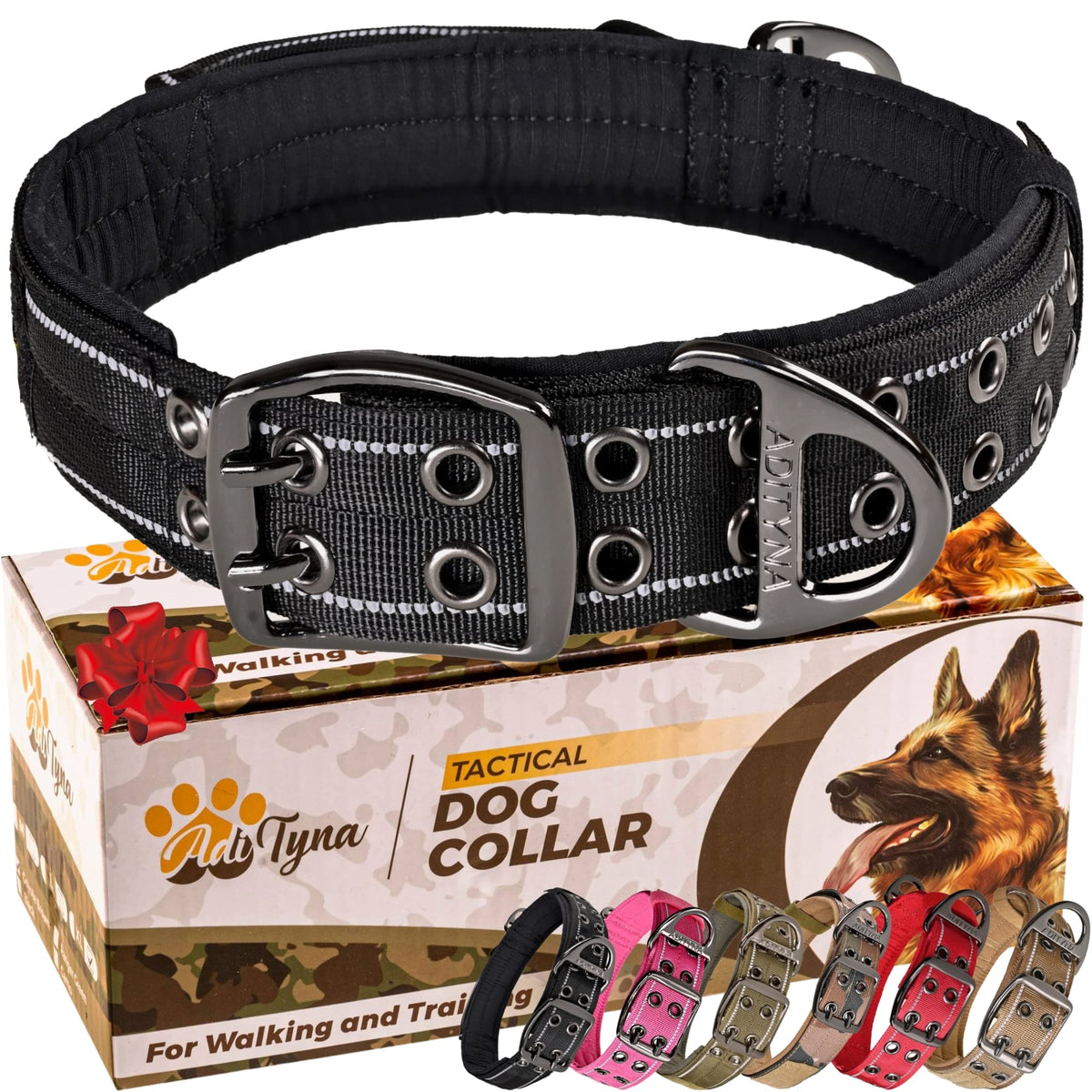 ADITYNA heavy-duty dog collar with handle for secure training and everyday walks.