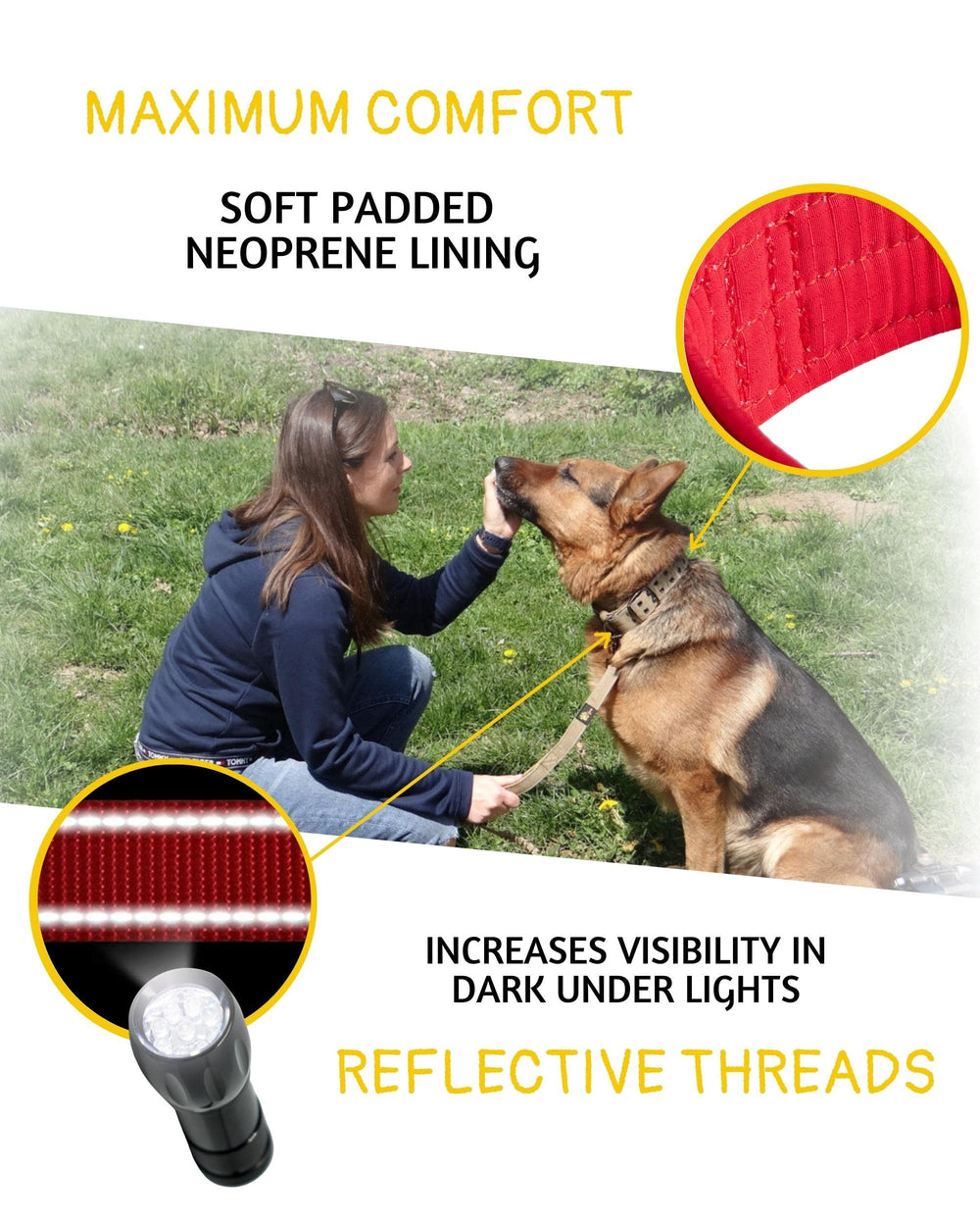 ADITYNA heavy-duty dog collar XXL wide 1.5-inch strap—more control during active outings.