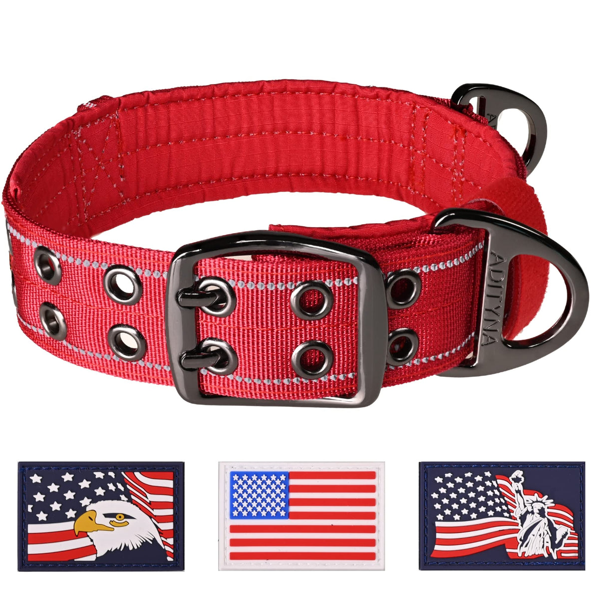 ADITYNA heavy-duty red dog-collar close-up for large breeds, durable for daily walks.