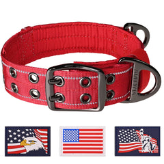 ADITYNA heavy-duty red dog-collar close-up for large breeds, durable for daily walks.