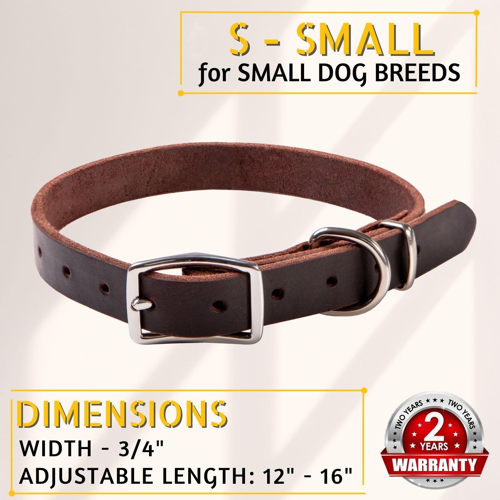 ADITYNA small dog collar close-up shows premium top-grain leather and refined stitching.