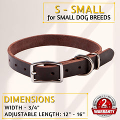ADITYNA small dog collar close-up shows premium top-grain leather and refined stitching.