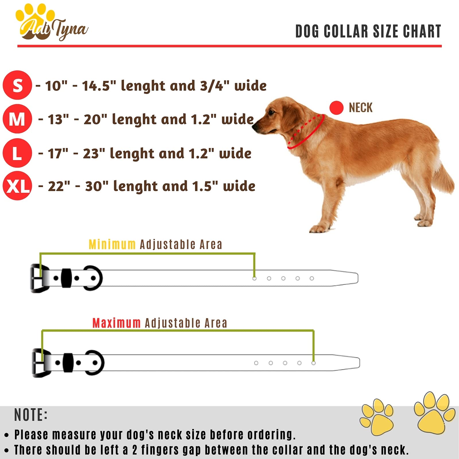 ADITYNA measurement-friendly visual to help choose the right collar size