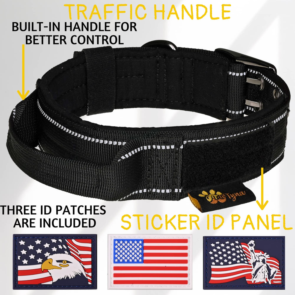 ADITYNA reflective stitching dog collar increases visibility for night walks.