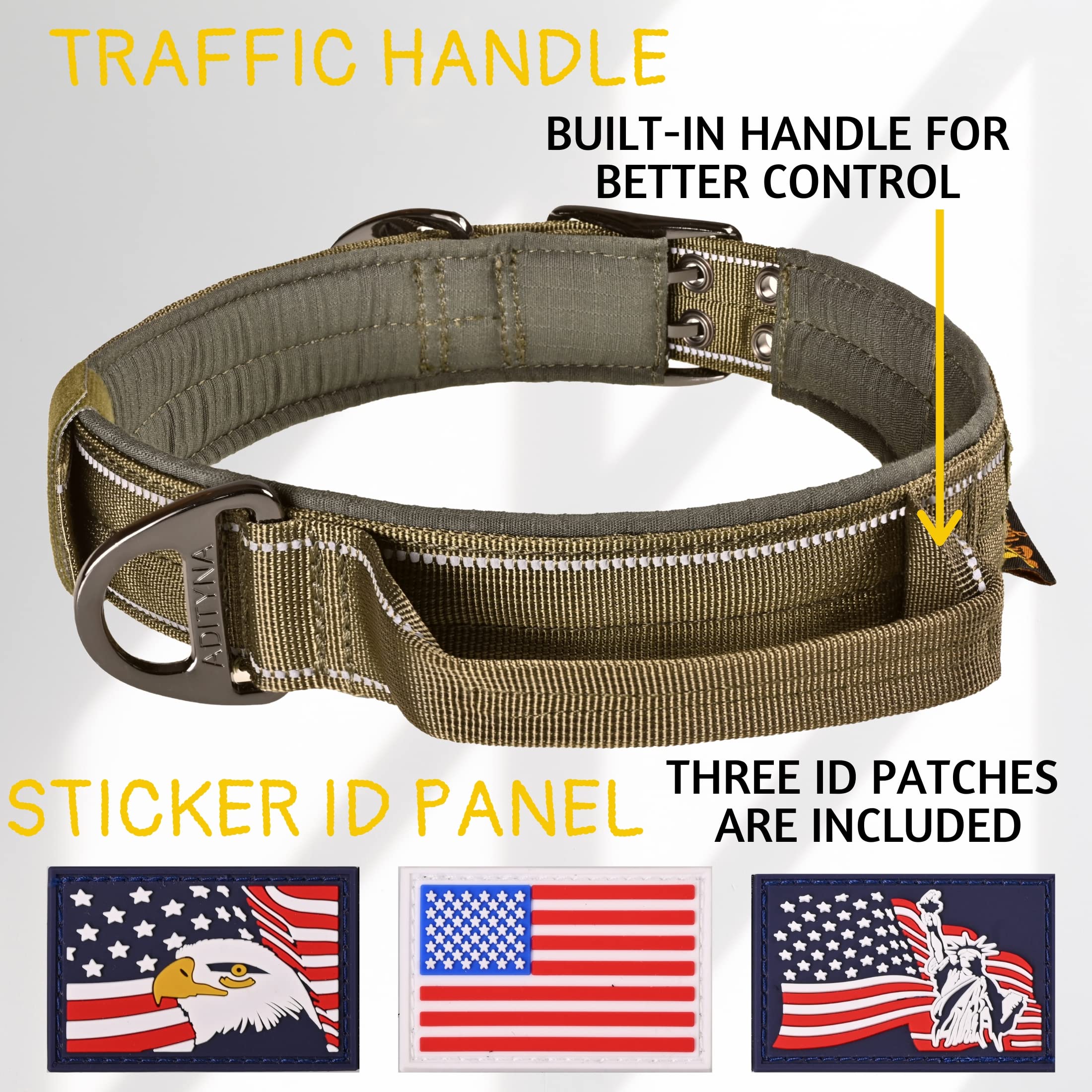 ADITYNA collar with reflective stitching for night visibility during walks.