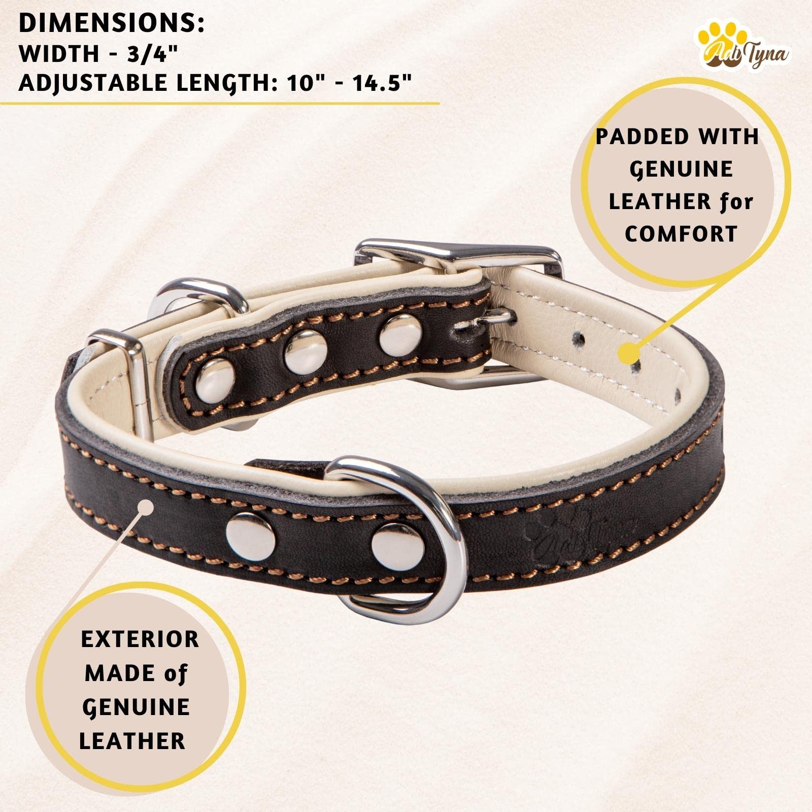 ADITYNA small-dog collar 10-14 inch measure shows precise sizing and comfortable wear.