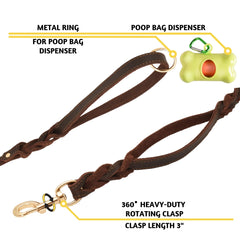 ADITYNA soft-grip leather leash offers comfortable handling during strong pulls.