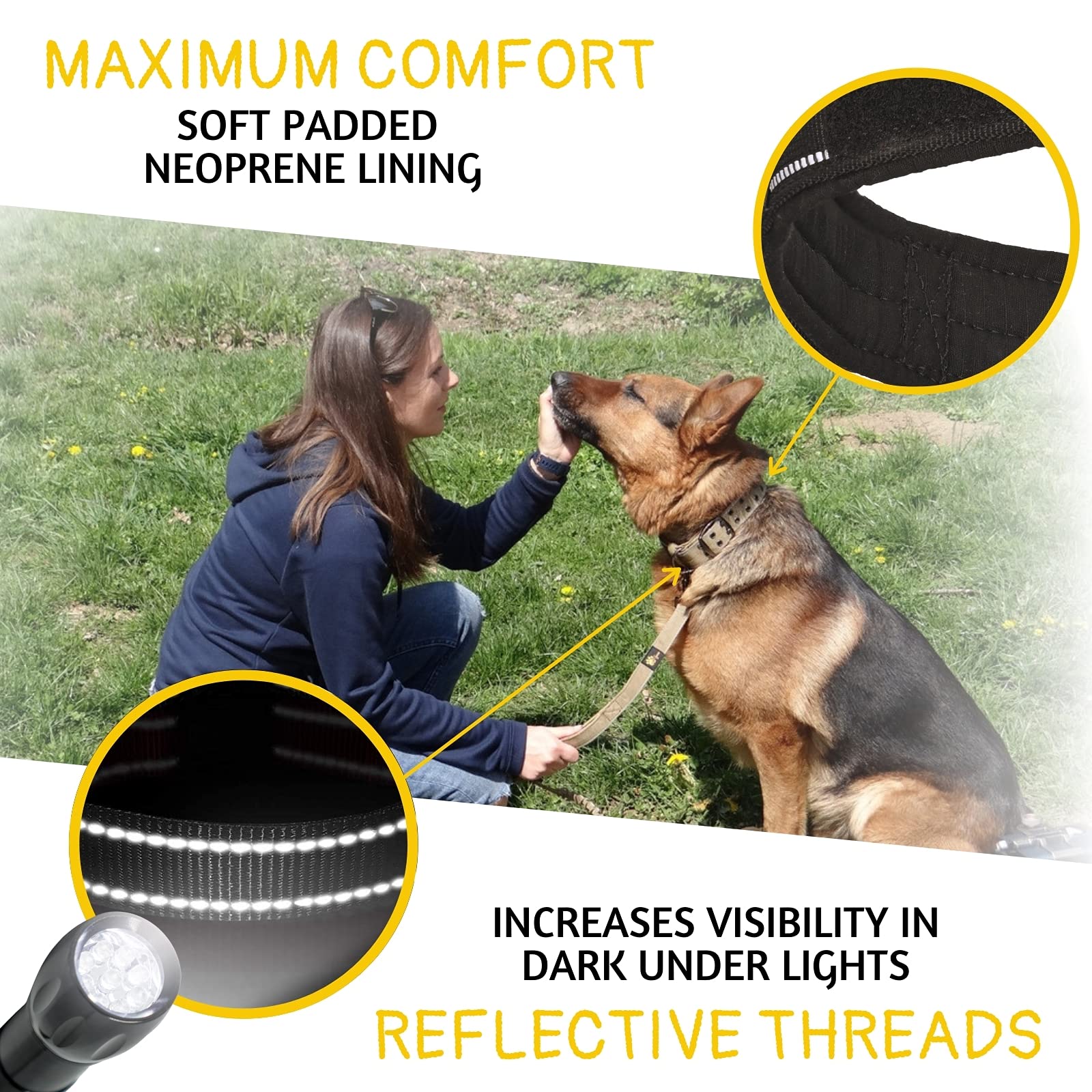 ADITYNA soft neoprene padded collar delivers gentle cushioning during active play.