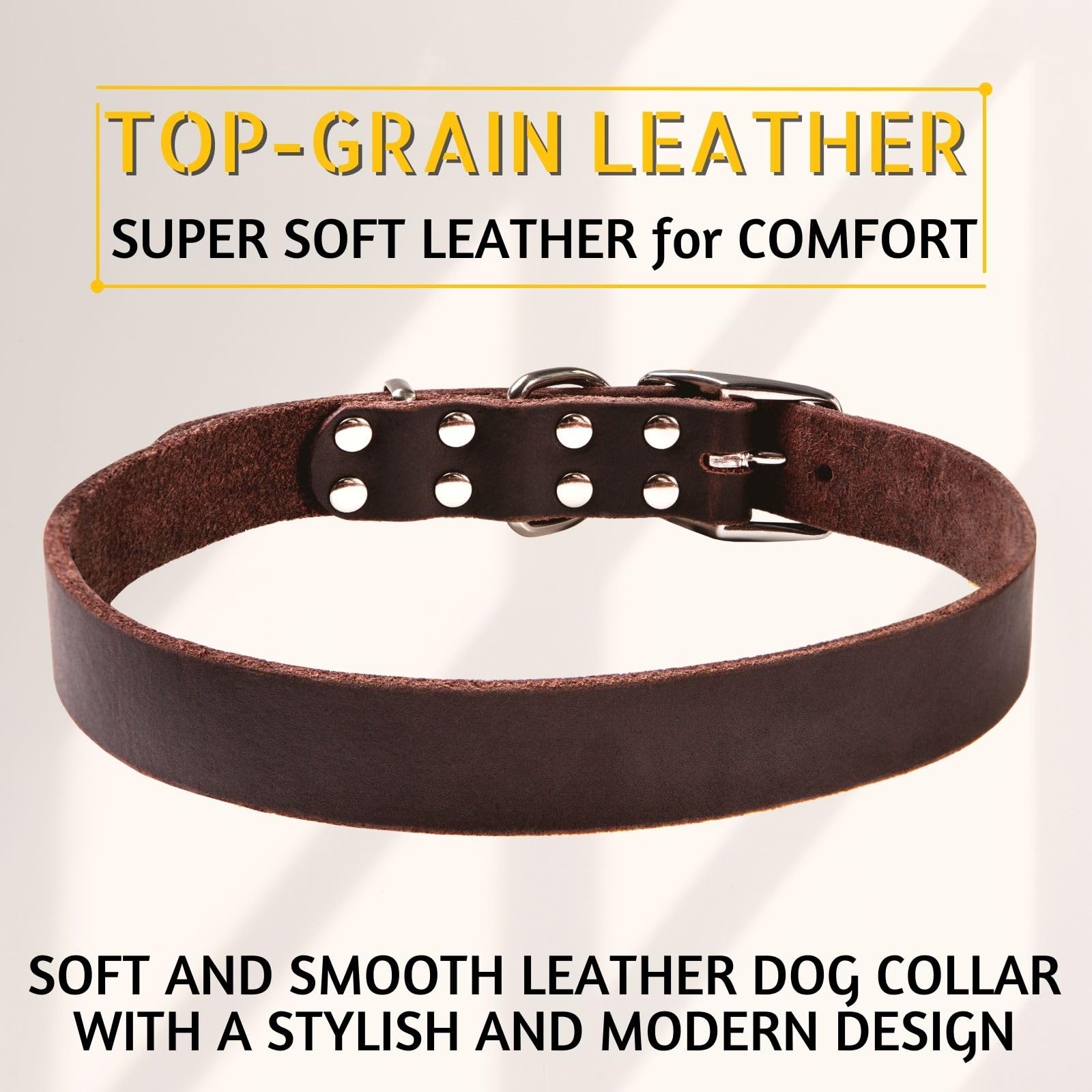 ADITYNA soft-texture leather collar XL photographed on a large dog for comfort.