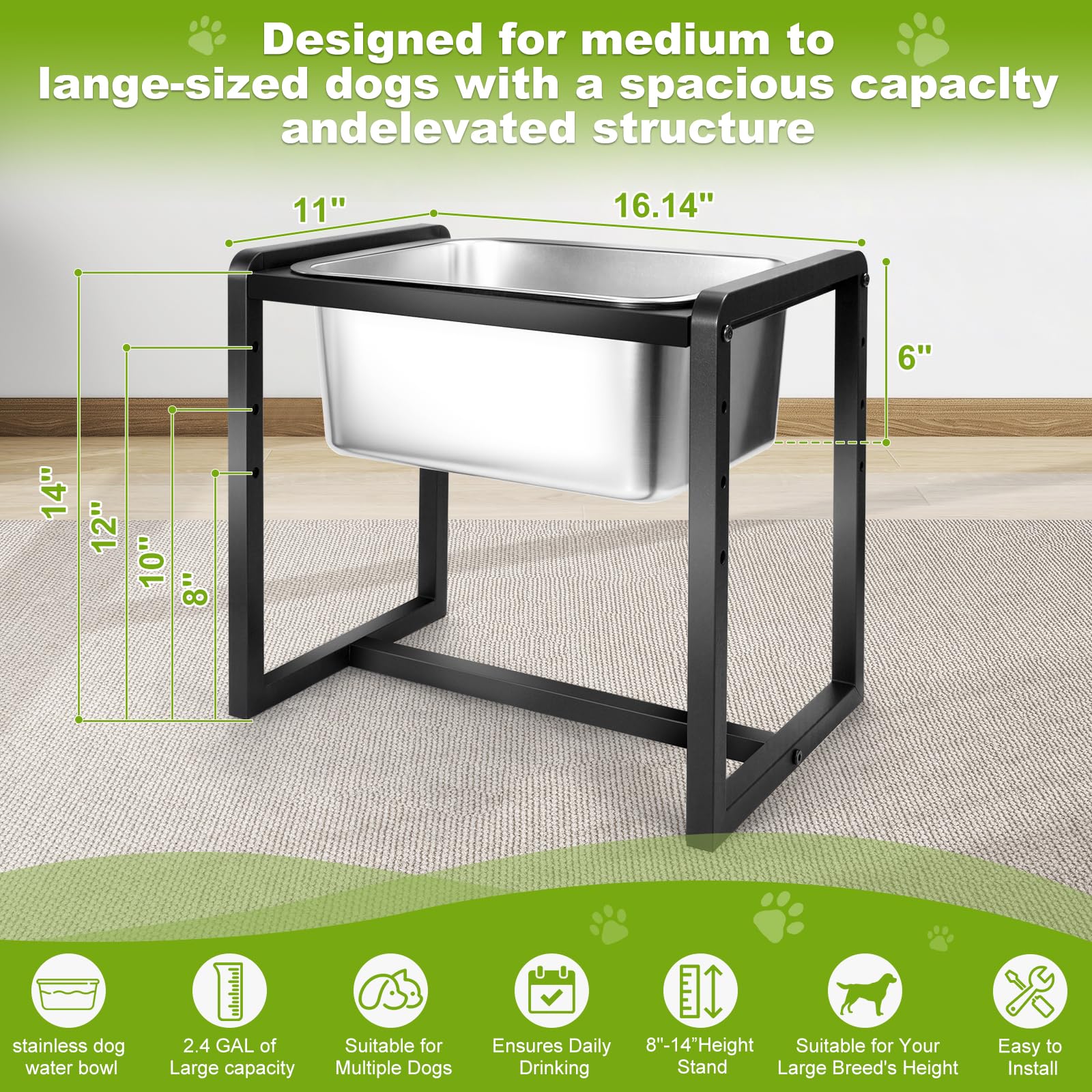 12-inch configuration with sturdy stand supports large dogs during meals.