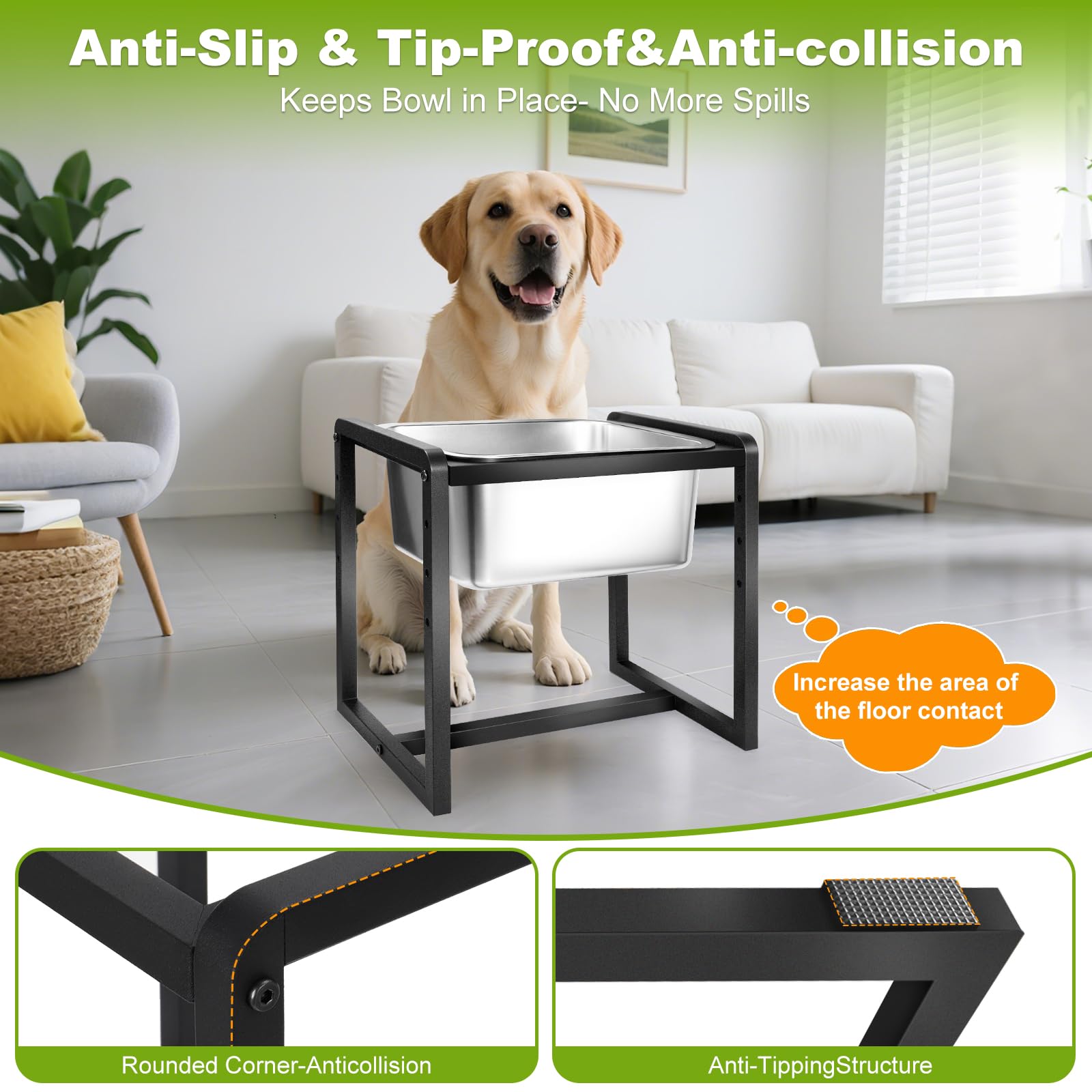 Adjustable Height Elevated Large Dog Water Bowl with spill-resistant design.