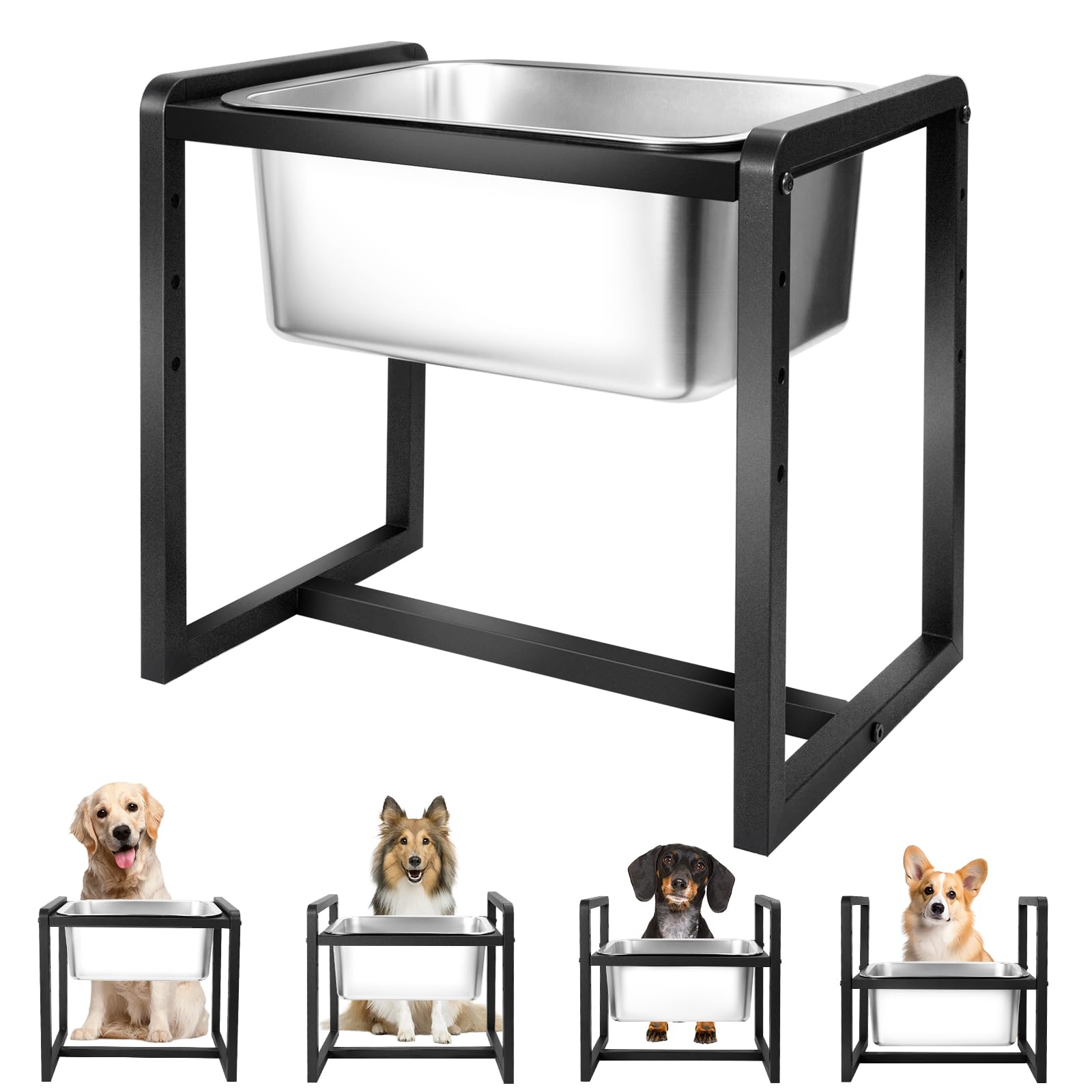 Adjustable Height Elevated Large Dog Water Bowl on a metal stand reduces neck strain during meals.