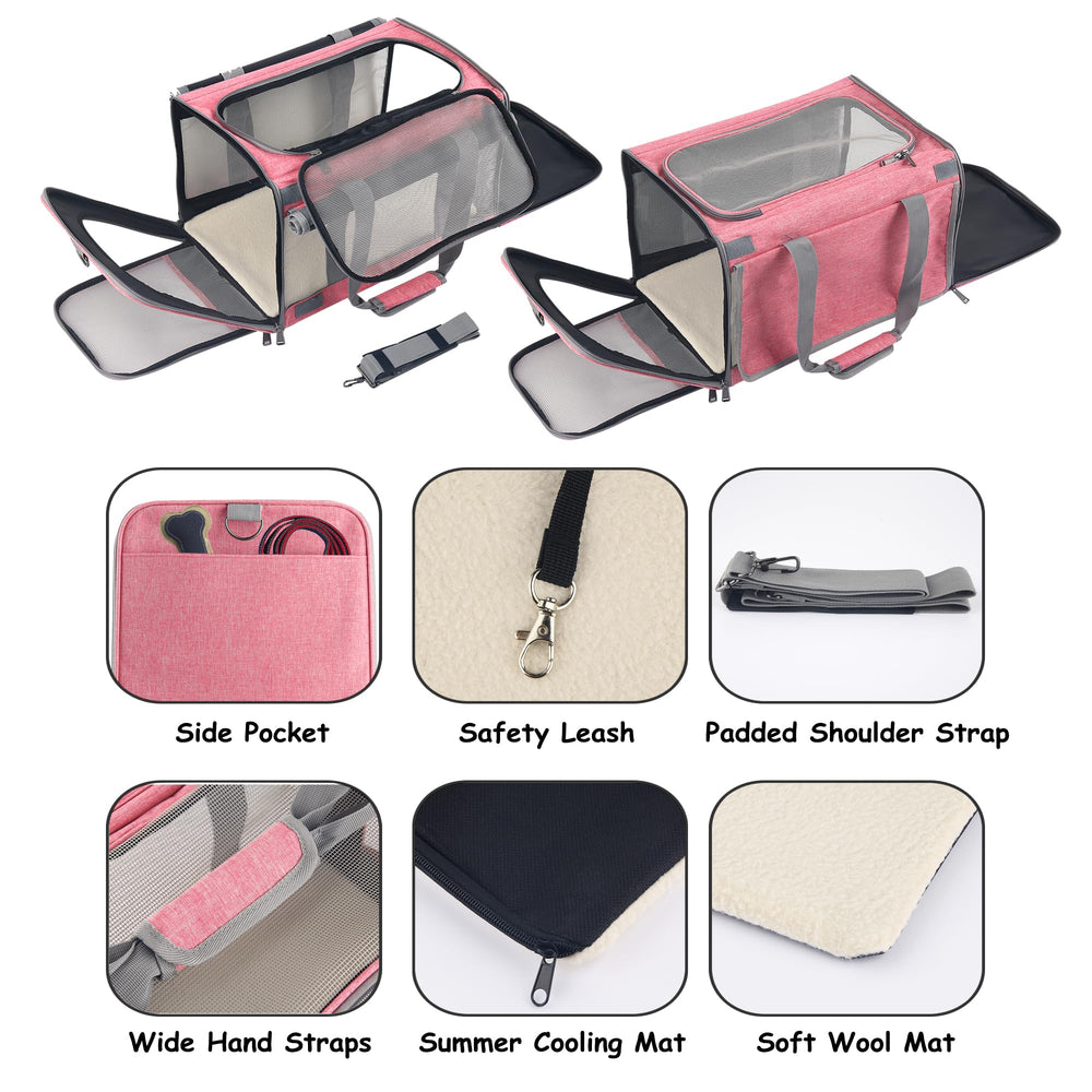 Adkyop soft-sided carrier with four-sided mesh and roller blinds for anxious pets.