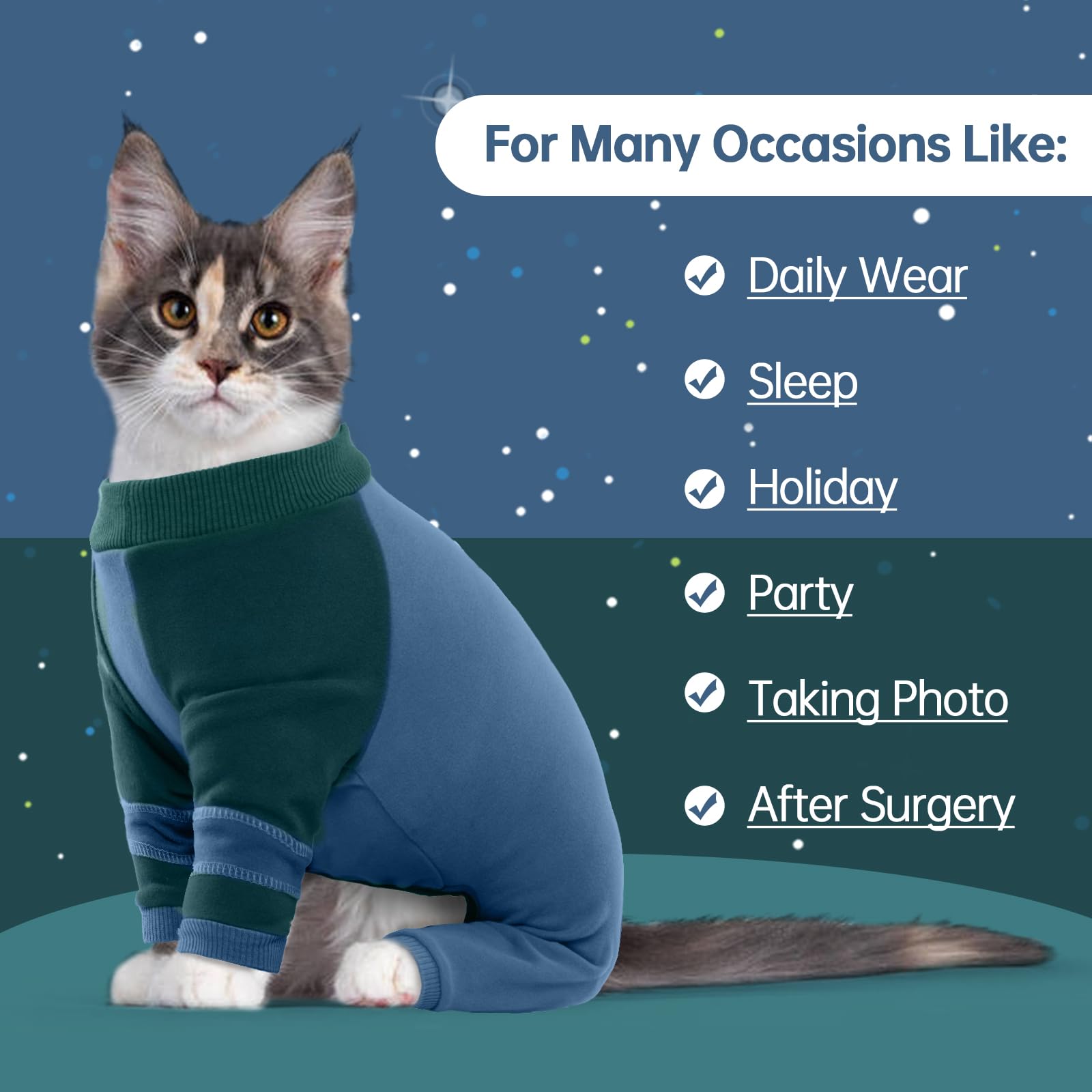 ADNIKIA cat bodysuit on cat for indoor outdoor wear