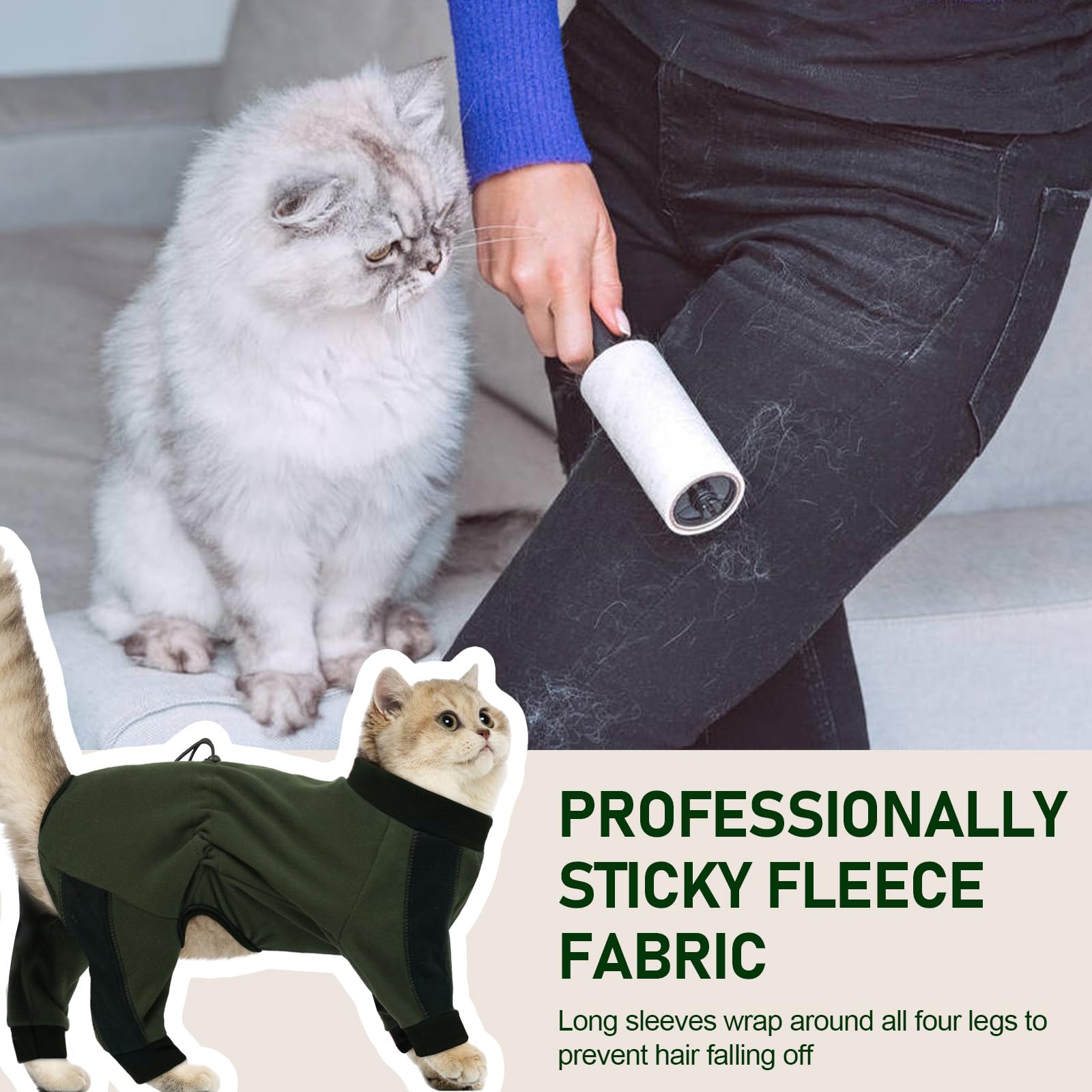 ADNIKIA cat pajamas stylish-design: easy-on, easy-off stretchy jumpsuit in army green