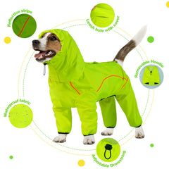 ADNIKIA dog raincoat removable hood demonstrates versatile weather coverage.