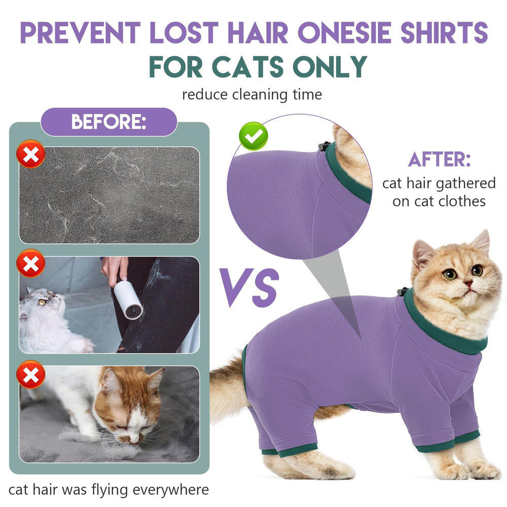 ADNIKIA sphynx warm-knit purple onesie on a cat to illustrate warmth and comfort