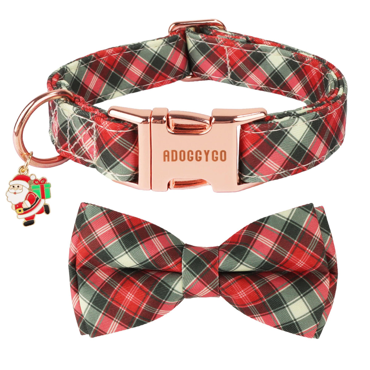 ADOGGYGO Christmas collar with bow in red plaid for festive holiday photos