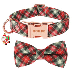 ADOGGYGO Christmas collar with bow in red plaid for festive holiday photos
