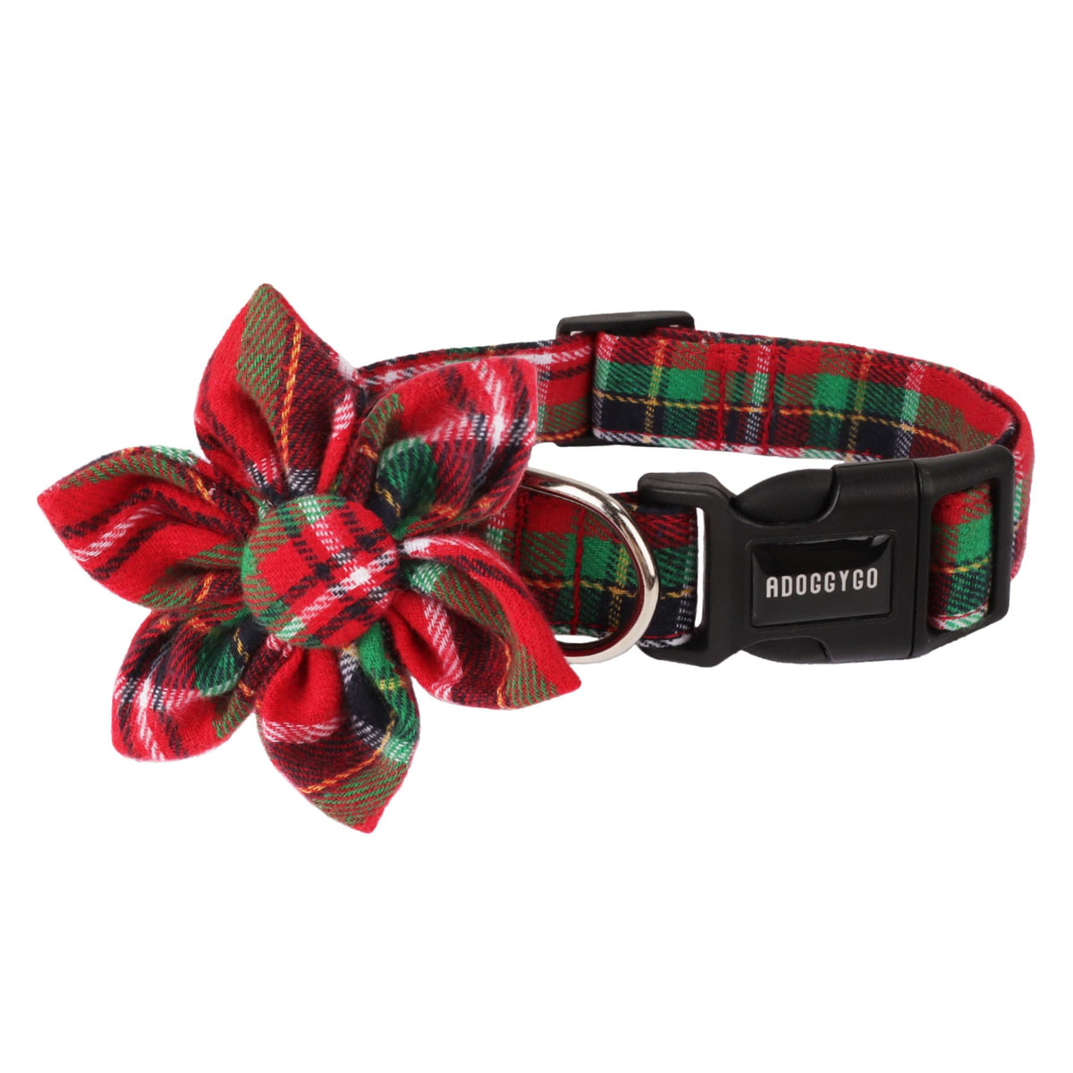 ADOGGYGO Christmas collar with red-green plaid for festive dog walks