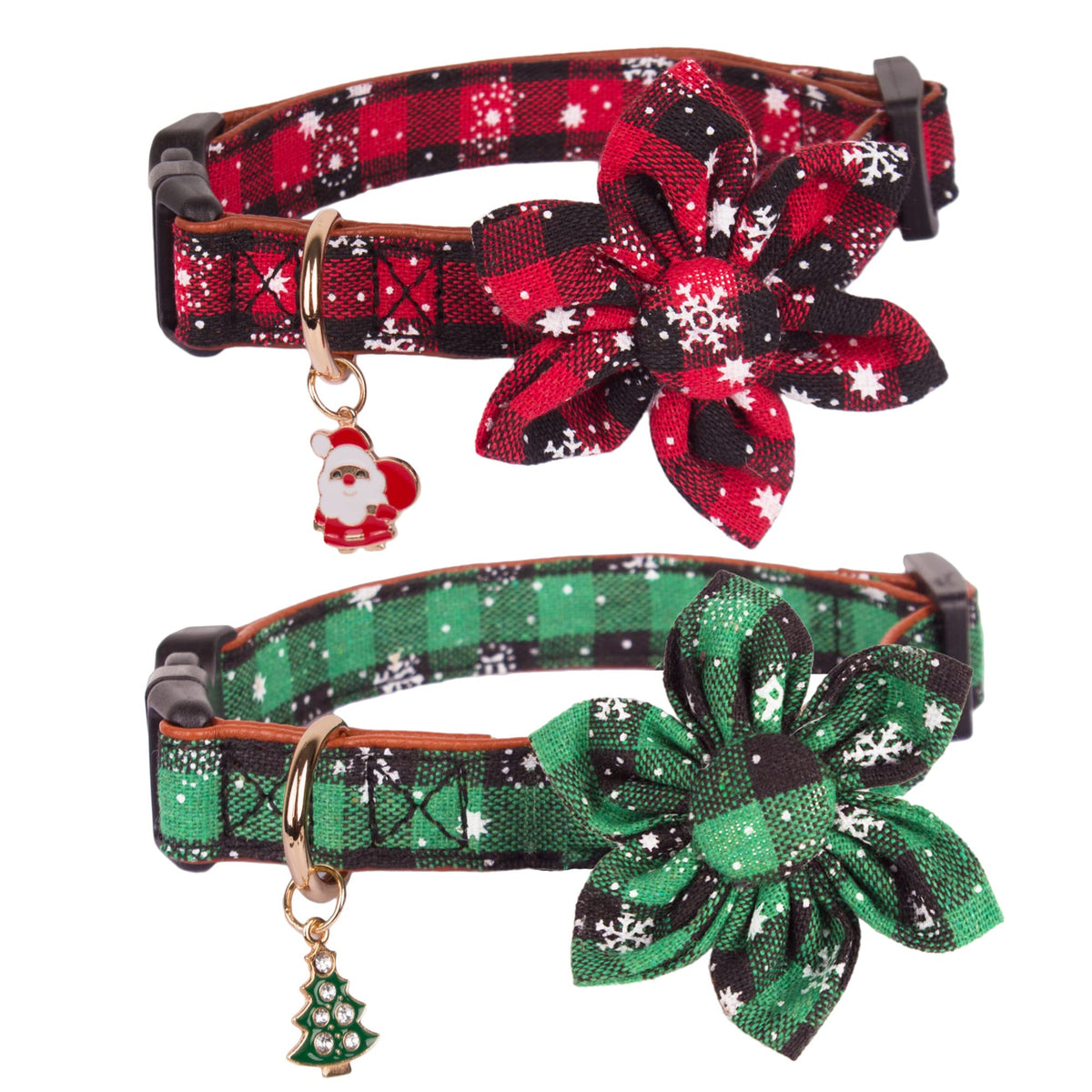 ADOGGYGO Christmas dog collar with removable flower for festive photo shoots.