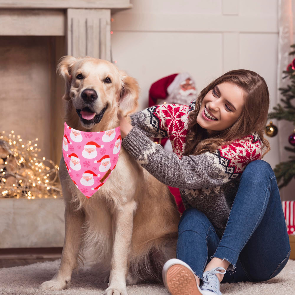 ADOGGYGO Christmas dog bandana pink tree design enhances holiday style in every walk.