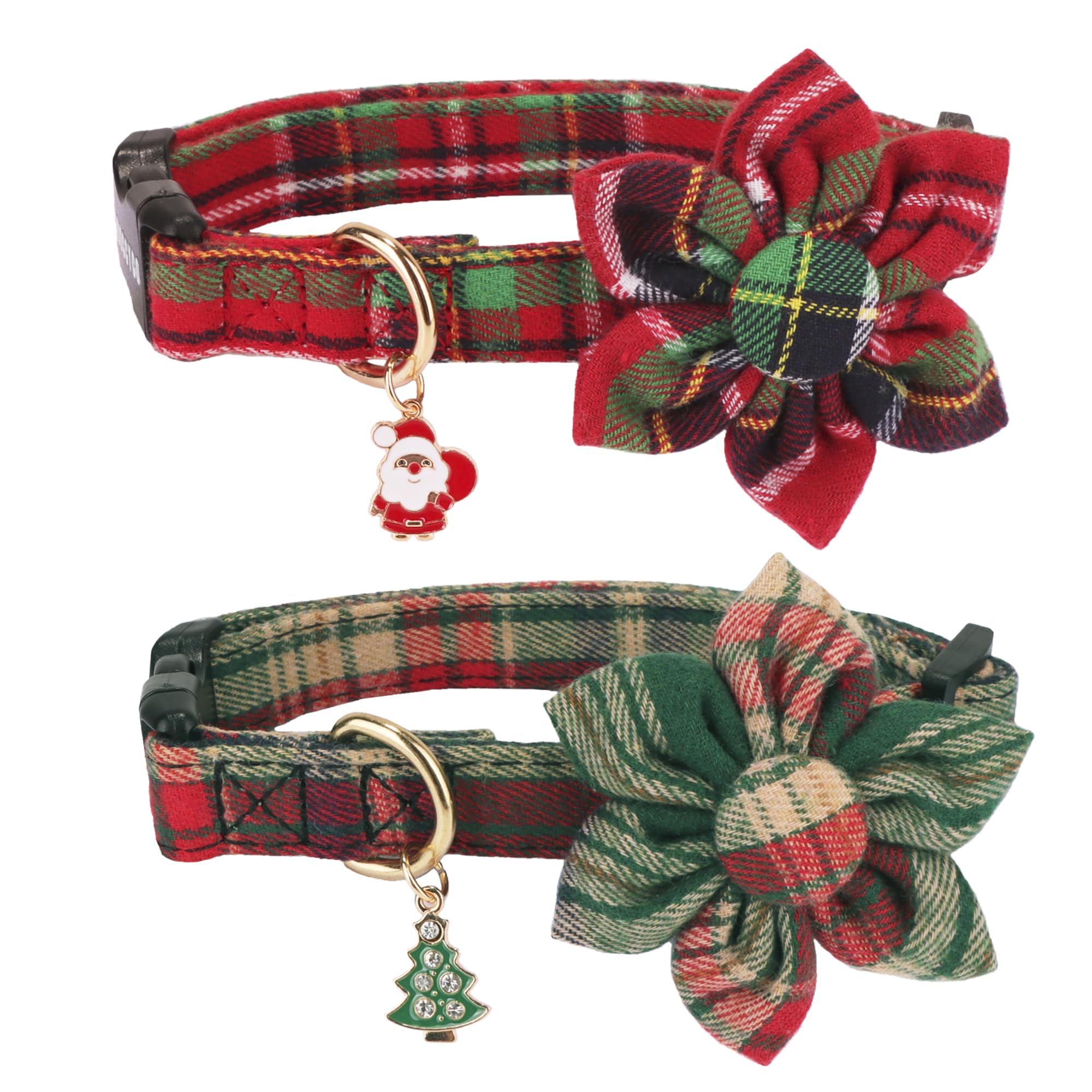 ADOGGYGO Christmas dog collar in red plaid, festive look for holiday photos.
