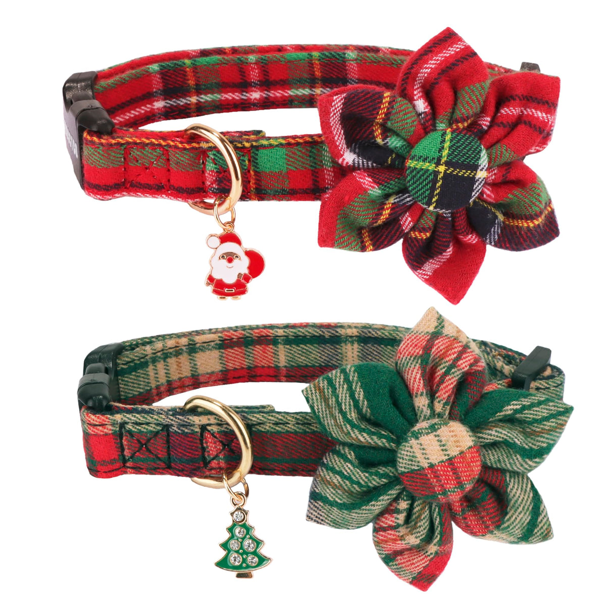 ADOGGYGO Christmas dog collar in red plaid, festive look for holiday photos.