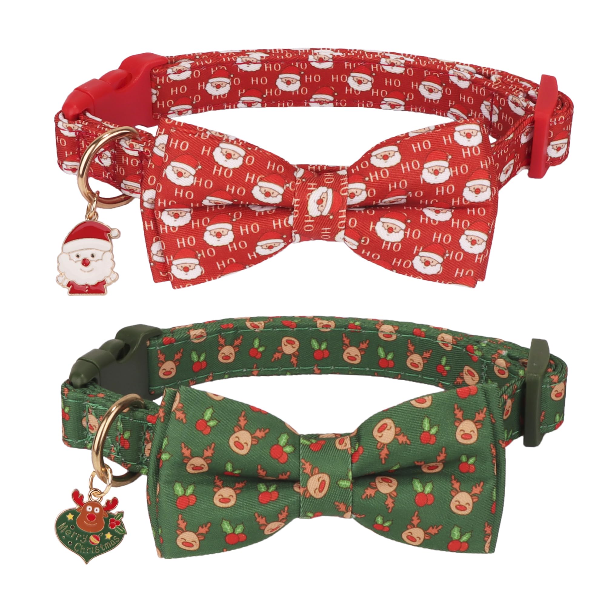 ADOGGYGO Christmas dog collar with bow in red and green, perfect for festive walks.