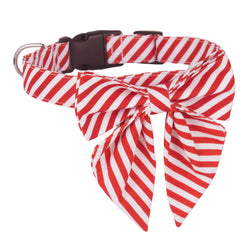Collar ADOGGYGO de algodón con rayas blanco y rojo, suave para uso diario.