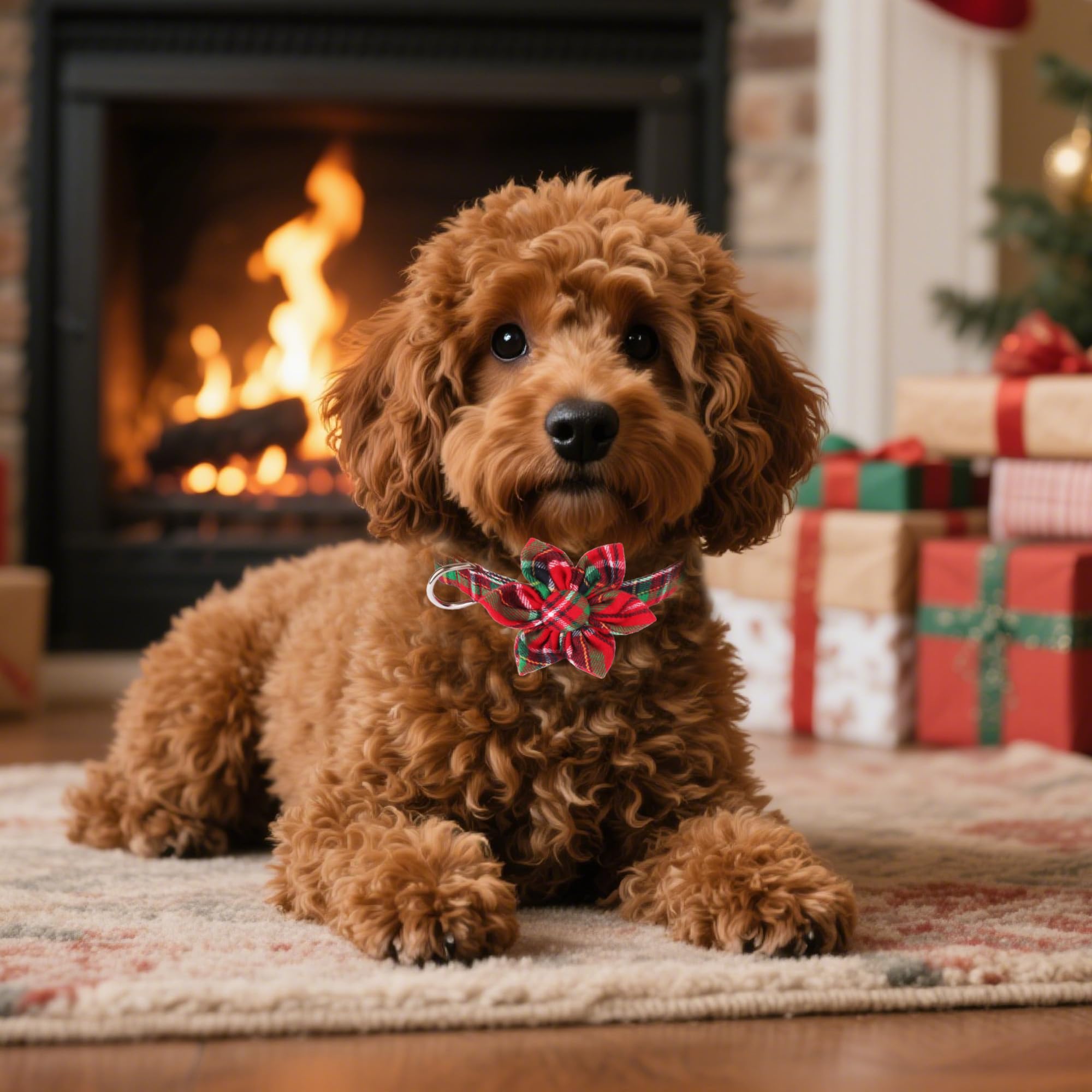 ADOGGYGO detachable floral accent on plaid collar for easy styling