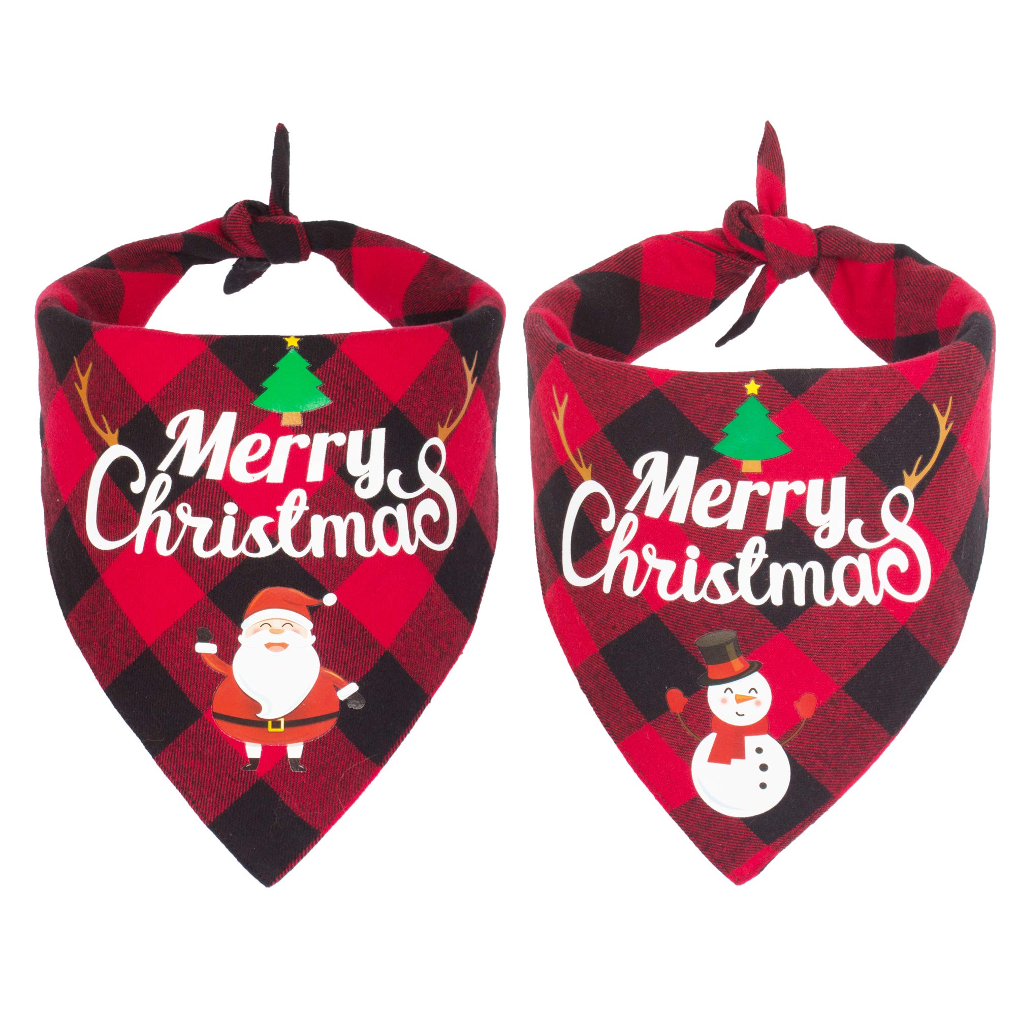 ADOGGYGO Christmas Santa pattern bandana on red plaid offers festive pet style.