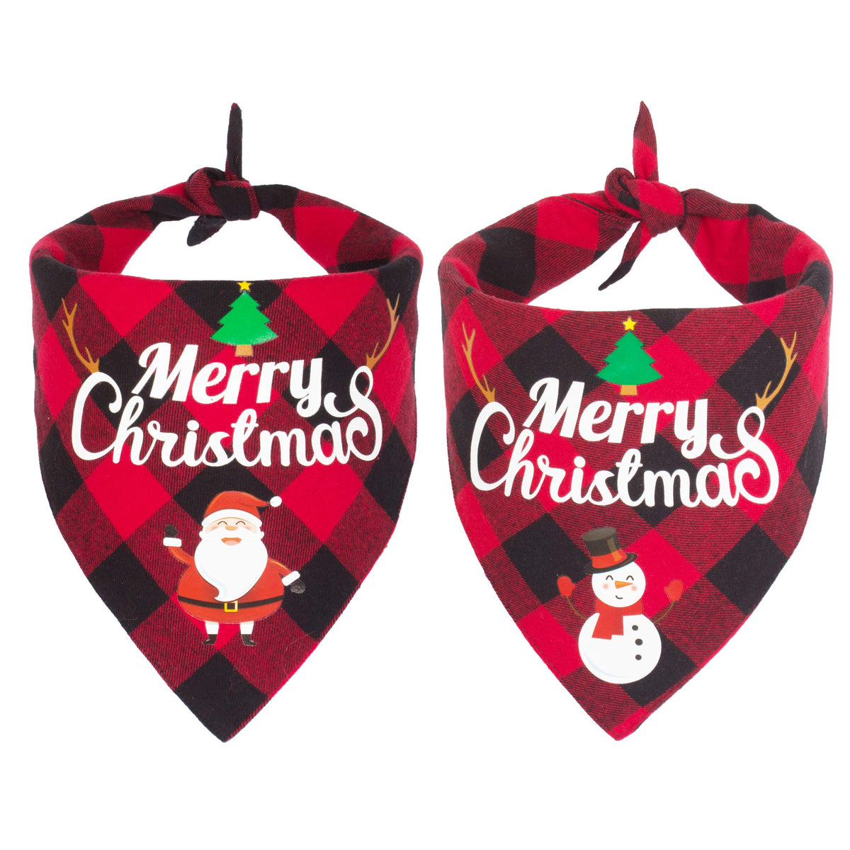 ADOGGYGO Christmas Santa pattern bandana on red plaid offers festive pet style.