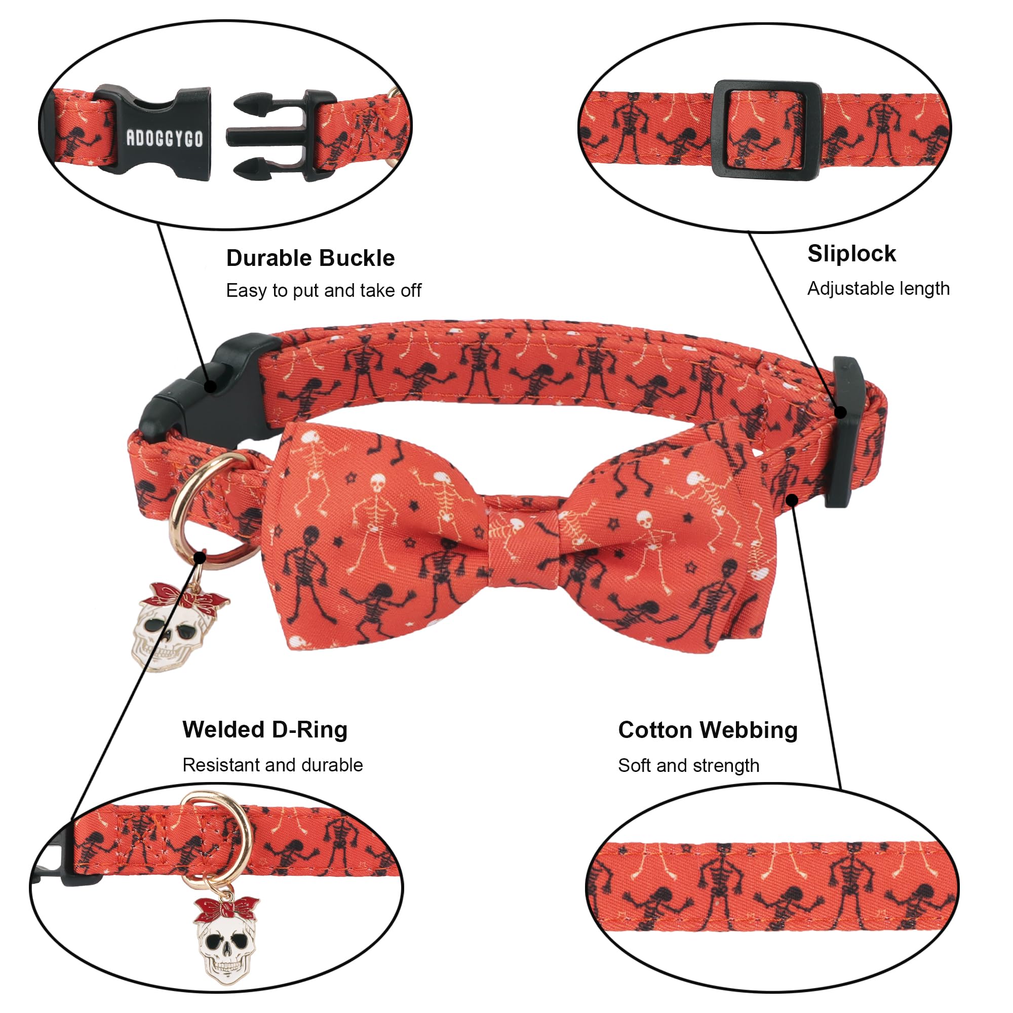 ADOGGYGO dual-collar set offers pumpkin and skeleton looks for versatile Halloween styling.