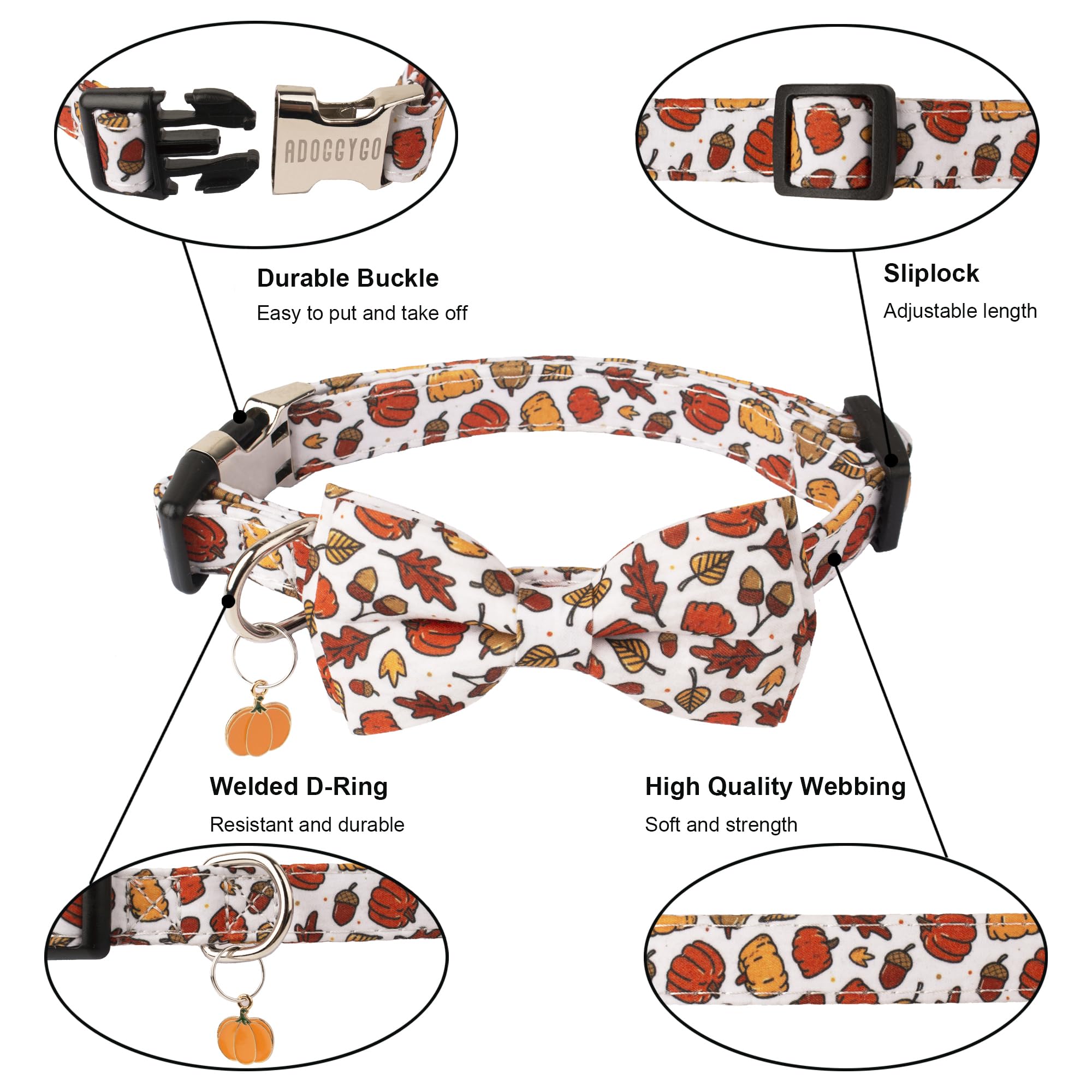ADOGGYGO durable stainless steel buckle and D-rings collar for secure leash attachment.