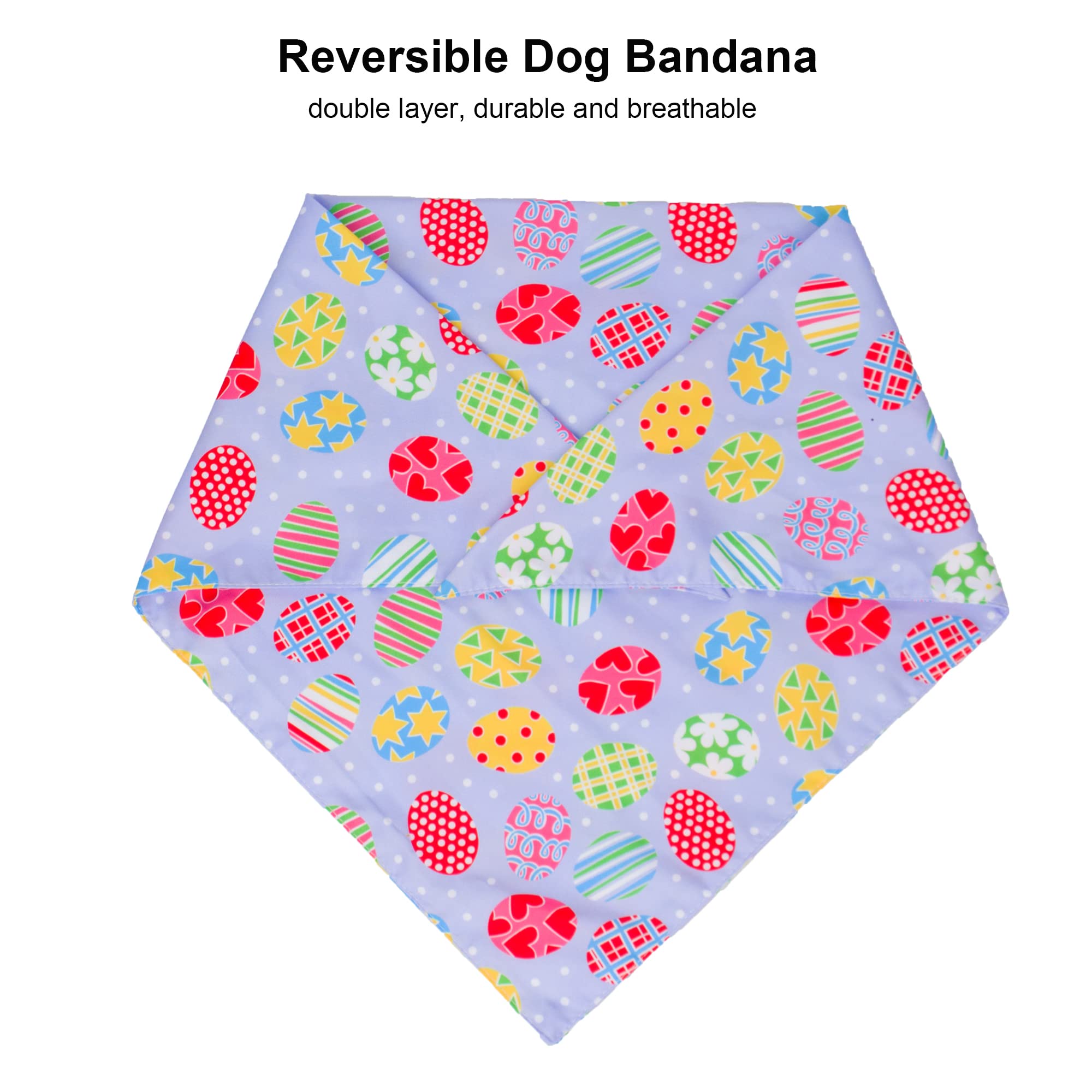 ADOGGYGO reversible bandana close-up shows Easter eggs and vibrant color for daily wear.