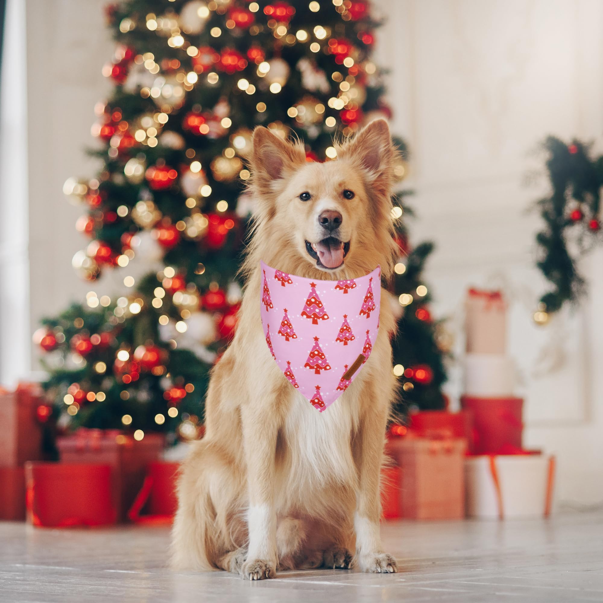 ADOGGYGO female dog bandana pink pattern complements cute outfits during winter events.