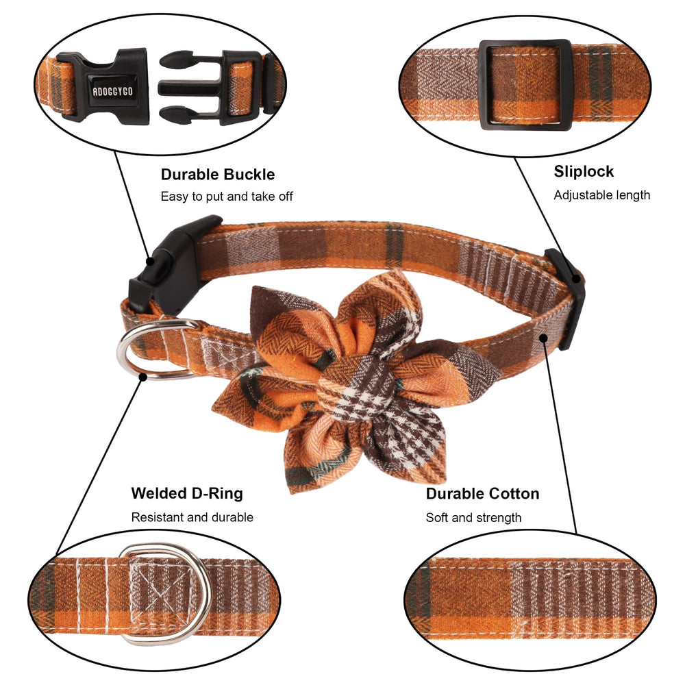 ADOGGYGO orange plaid collar during a casual daily walk.