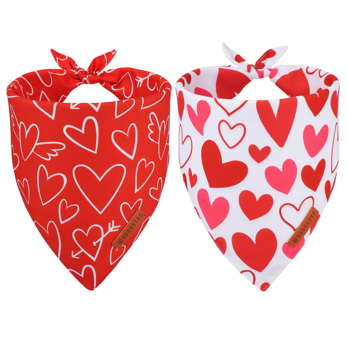 ADOGGYGO Valentine bandana with red heart pattern on a dog, ideal for stylish photos