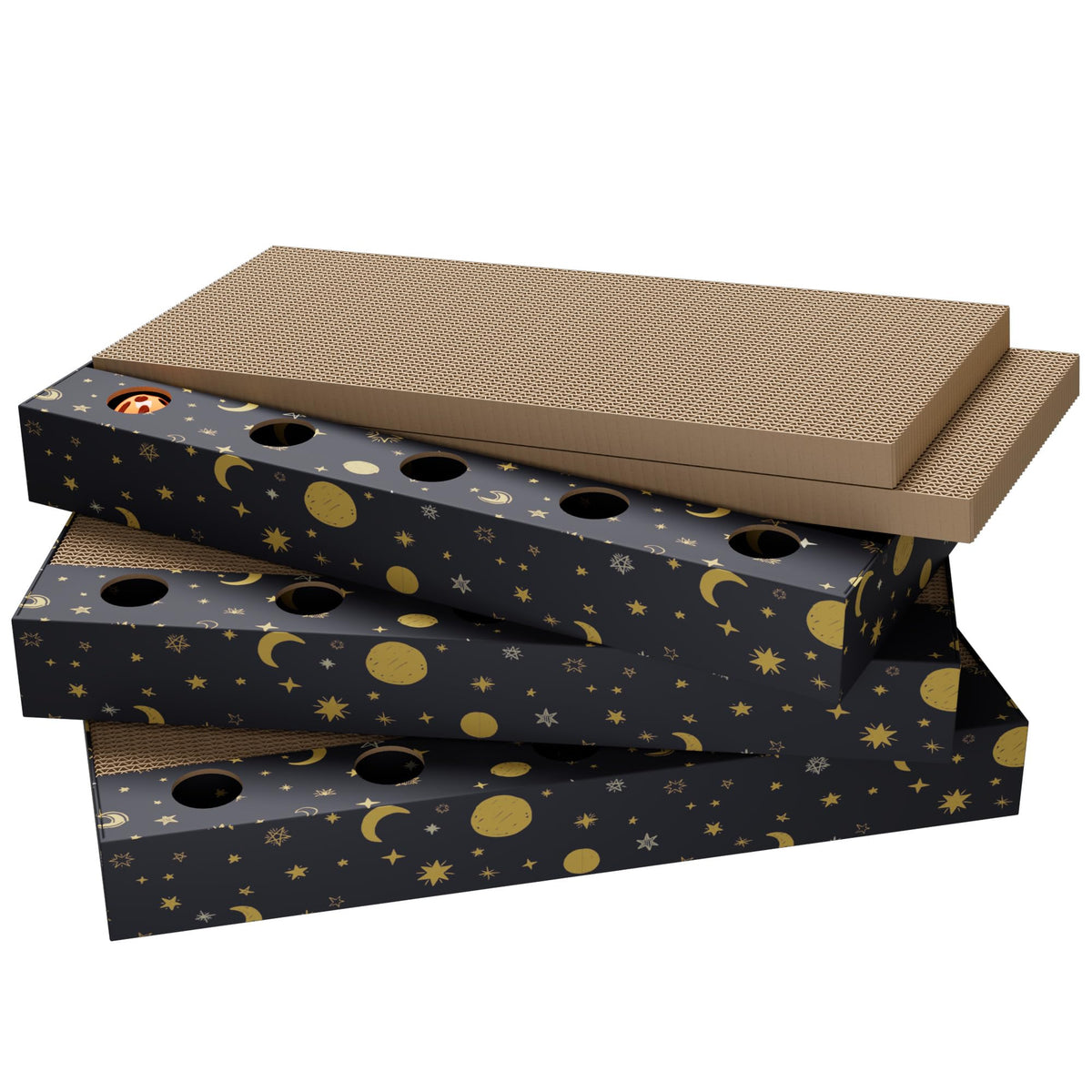 Adolug 6-pack cat scratch pad with 3 boxes frontal view shows sturdy scratch surface for playful cats