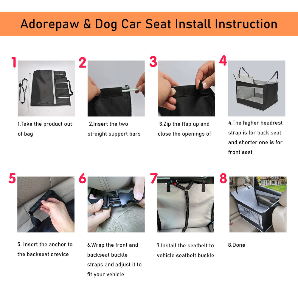 Adorepaw dog car seat installs quickly for fast setup and use