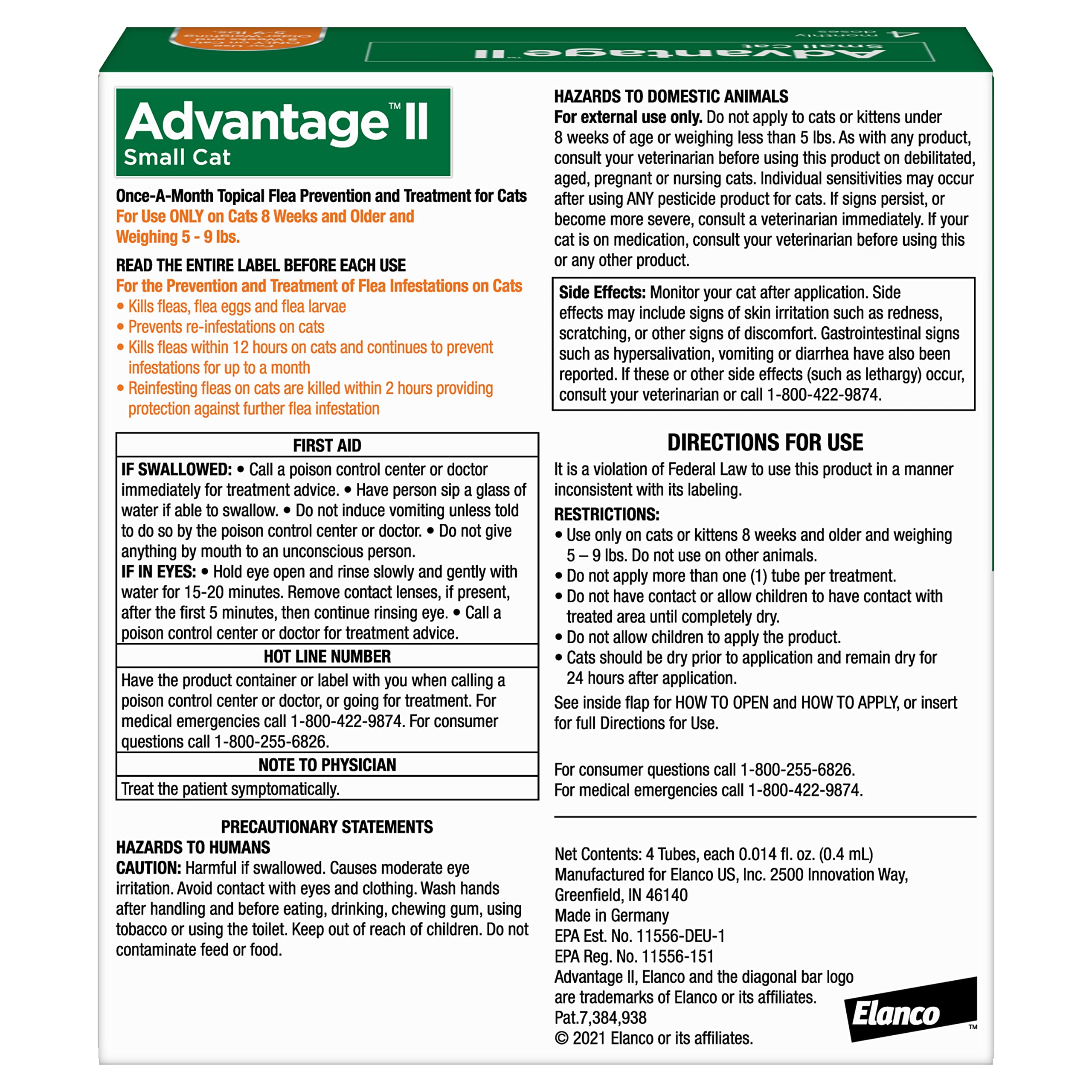 Advantage II Small Cat-30-day-protection provides month-long flea prevention for indoor and outdoor cats.