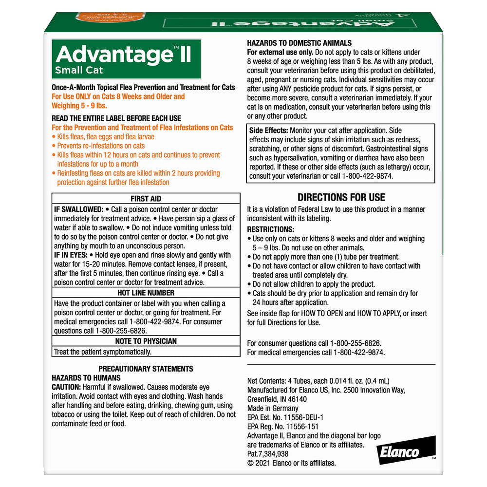 Advantage II Small Cat-30-day-protection provides month-long flea prevention for indoor and outdoor cats.
