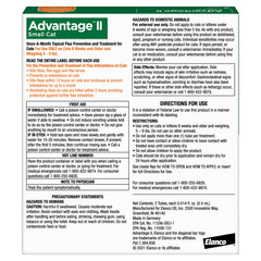 Advantage II Small Cat spot-on tube shown for neck area with monthly protection.