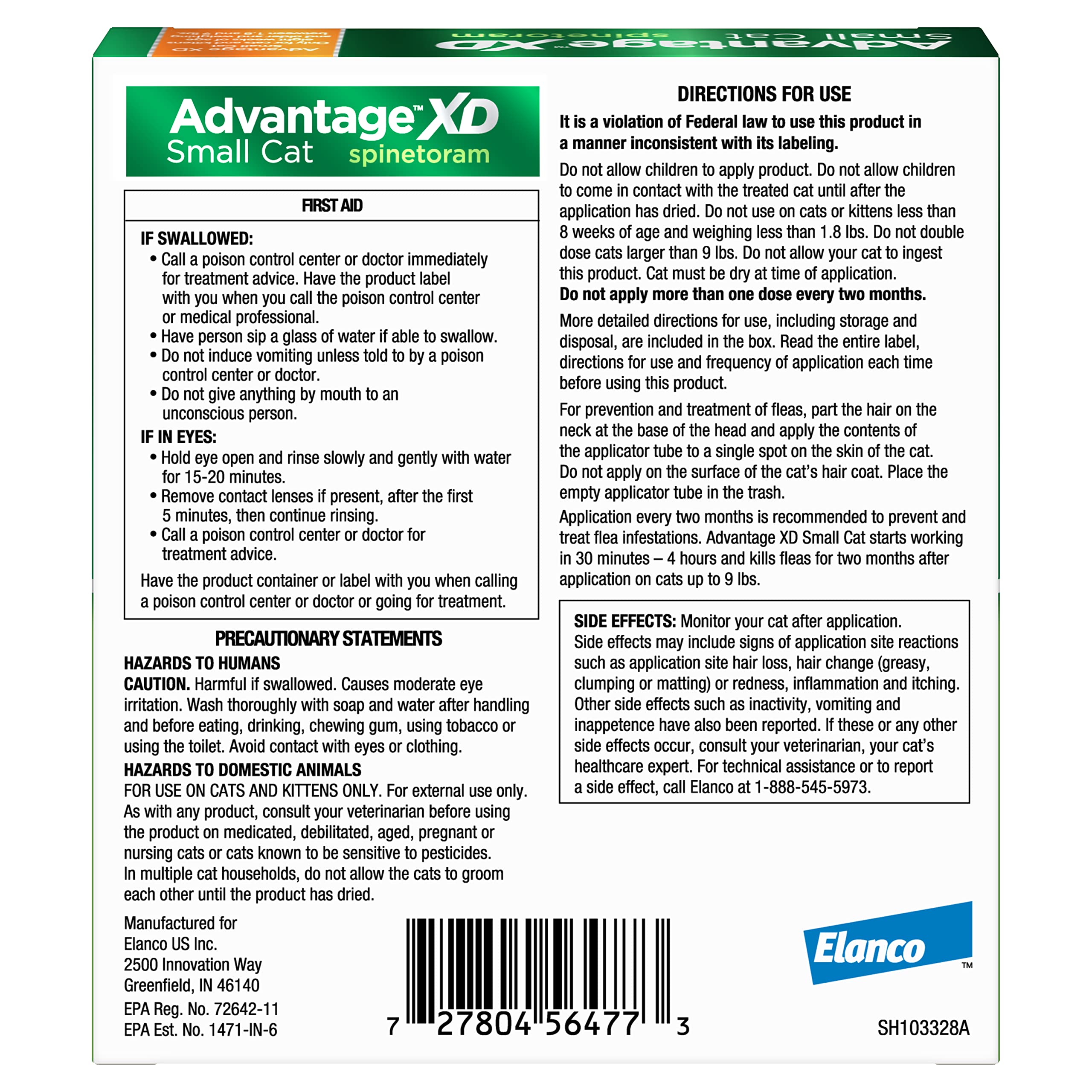 Advantage XD small cat pack shot showing a two-month dose option.