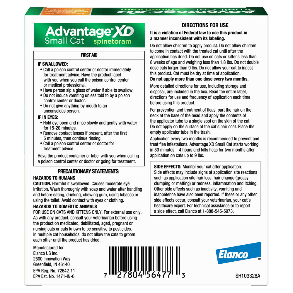 Advantage XD small cat pack shot showing a two-month dose option.