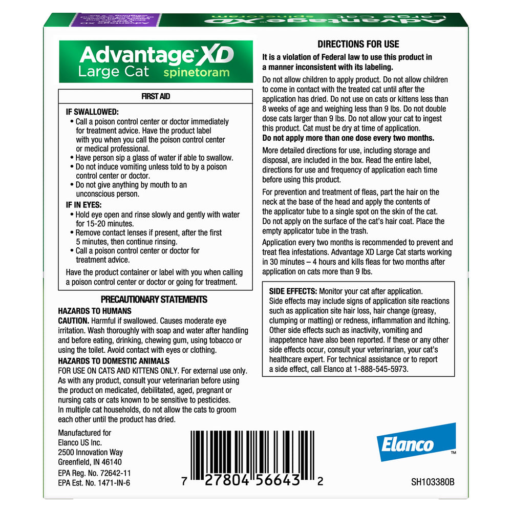 Advantage XD tube-neck application demonstrates simple spot-on use on a cat neck.