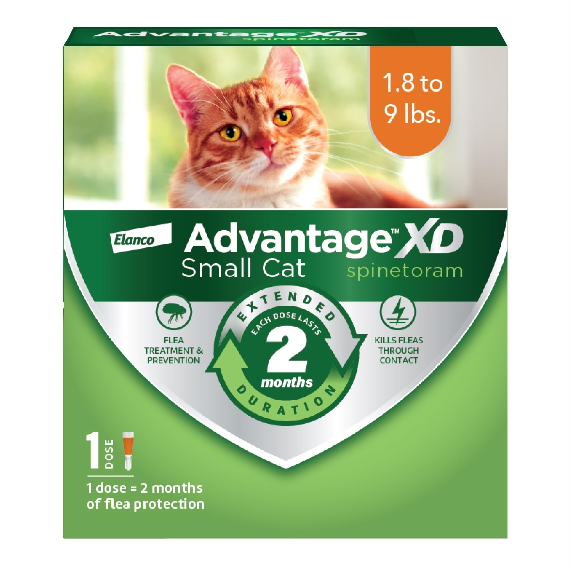 Advantage XD tube on cat neck during application for quick flea protection.