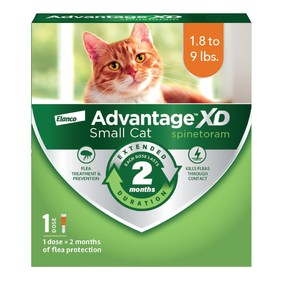 Advantage XD tube on cat neck during application for quick flea protection.
