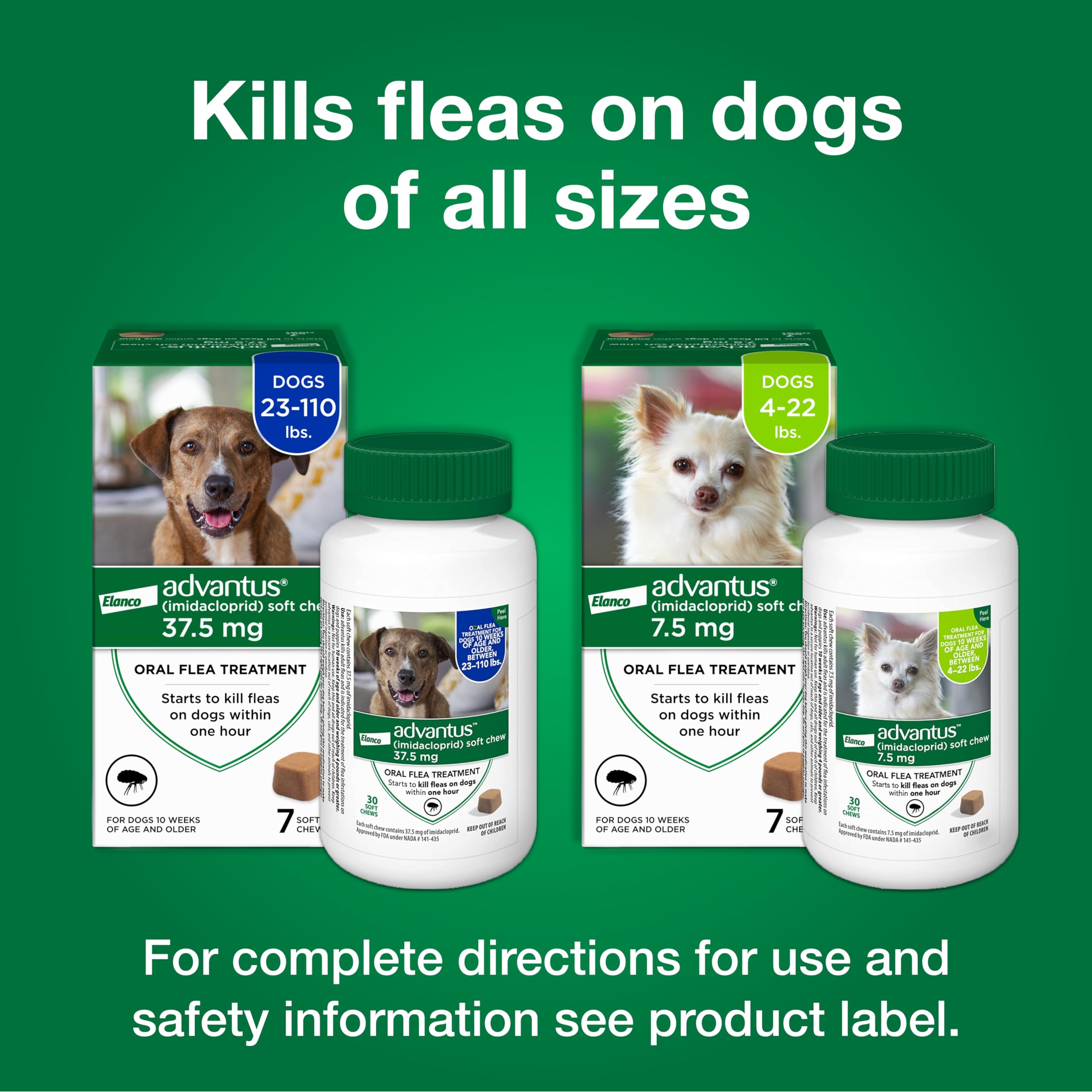 Advantus soft chew illustrates fast flea relief within an hour.